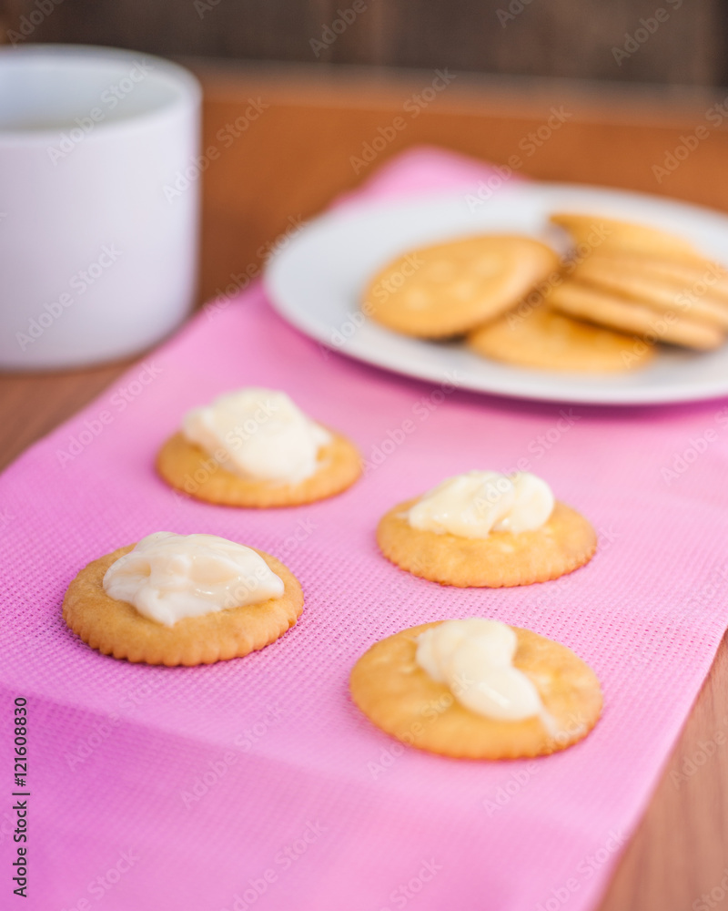 crackers biscuits on wooden background crackers biscuits on wooden background