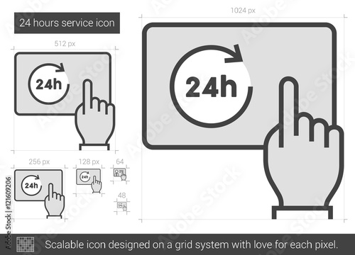 Twenty four hours service line icon.