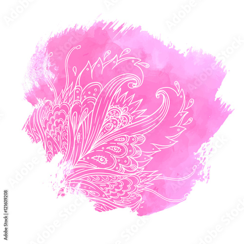 Elegant blue patterned frame painted with watercolor