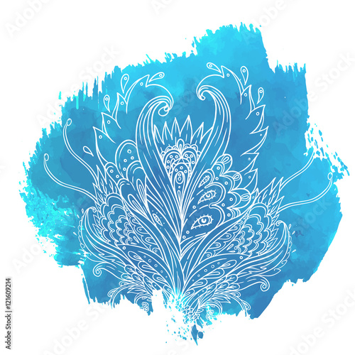 Elegant blue patterned frame painted with watercolor