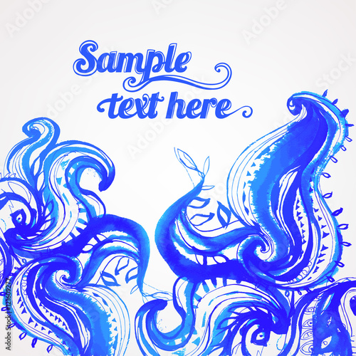 Elegant blue patterned frame painted with watercolor