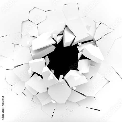 Fototapeta Naklejka Na Ścianę i Meble -  White wall exploding into pieces - 3d rendering