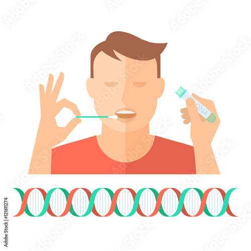 Hand taking a bodily fluid sample for DNA test from a man.