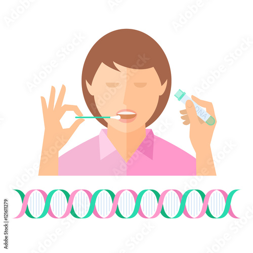 Hand taking a bodily fluid sample for DNA test from a woman.