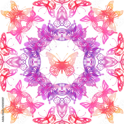Amazing background with butterflies and flowers painted with wat
