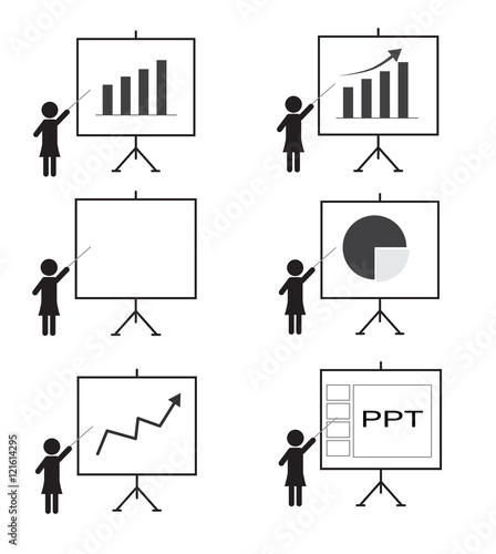 Training, presentation icon, woman presenting something on a boa