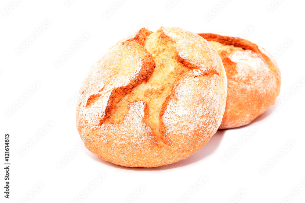 Fresh baked round bread isolated on white