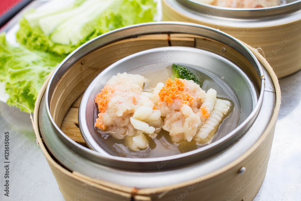 dim sum - steamed Minced pork with squid and Shrimp eggs