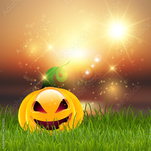 Halloween pumpkin in grass