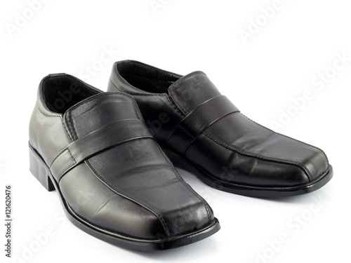 black leather shoes for men isolated on white, pair of classic low heel shoe