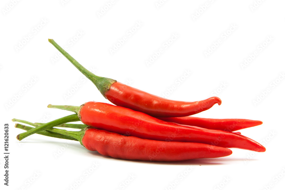 red chili peppers closeup view isolated