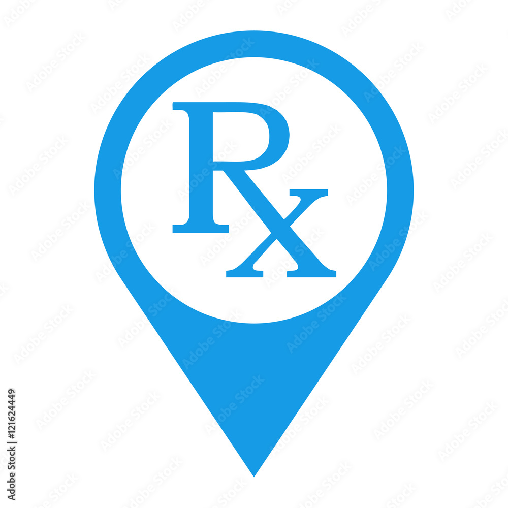 Icono plano localizacion texto RX azul Icono plano localizacion texto RX azul