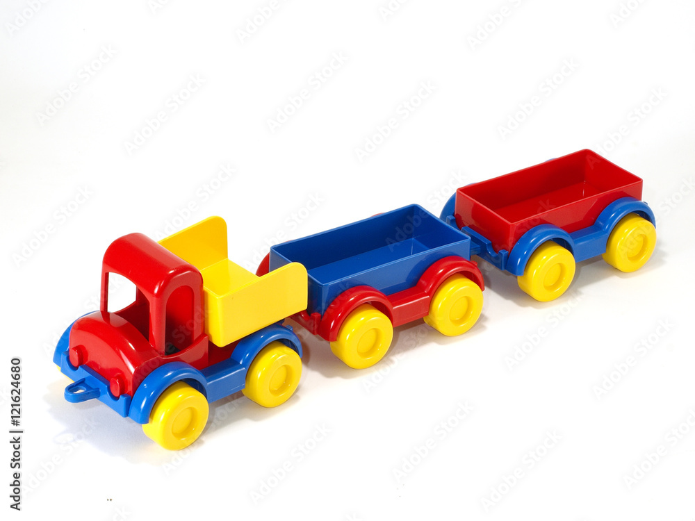 Toy car truck and trailer isolated on white background Toy car truck and trailer isolated on white background