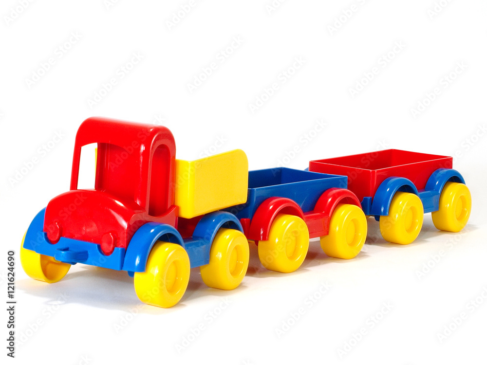 Toy car truck and trailer isolated on white background Toy car truck and trailer isolated on white background