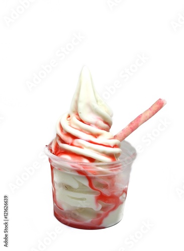  soft serve ice cream in a cup with topping