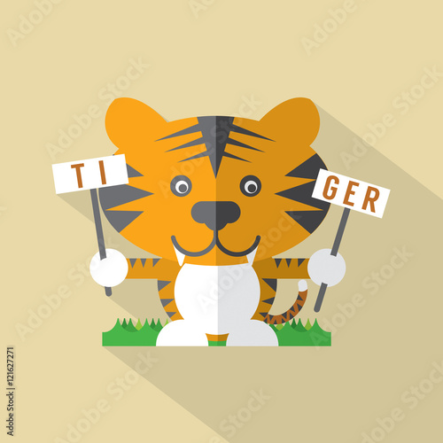 Fototapeta Naklejka Na Ścianę i Meble -  Modern Flat Design Tiger Icon Vector Illustration
