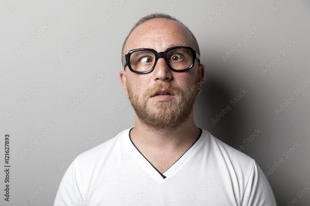 Funny Spectacles Man Isolated On Gray Funny Spectacles Man Isolated On Gray