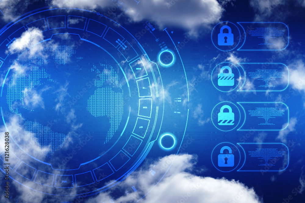 Naklejka premium Koncepcja bezpieczeństwa: blokada na ekranie cyfrowym, kontrast, ilustracja 2d