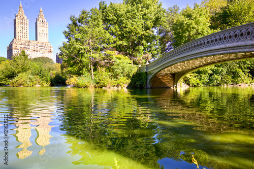 New York City Central Park with Bow Bridge and The Lake photo