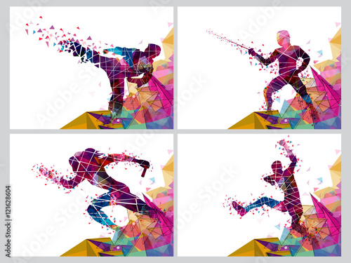 Set of four Sports with Players. Vector Abstract Illustration.