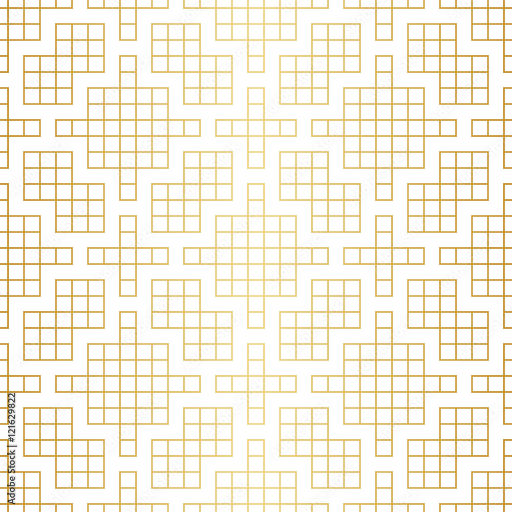 Golden abstract geometric Jacquard pattern with rhombus and squares vector illustration