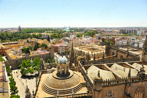panoramic view of the beautiful city of Seville from the Giralda Tower, Andalucía, Spain