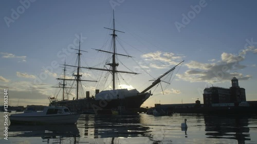 Historic HMS Warrior in Portsmouth on the Sunset. photo