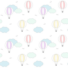 Fotobehang Luchtballon Vrolijke cartoon luchtballonnen naadloos patroon  © Alice Vacca