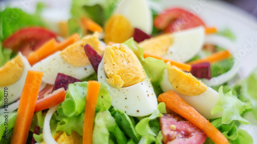 Close-up of boiled egg salad.