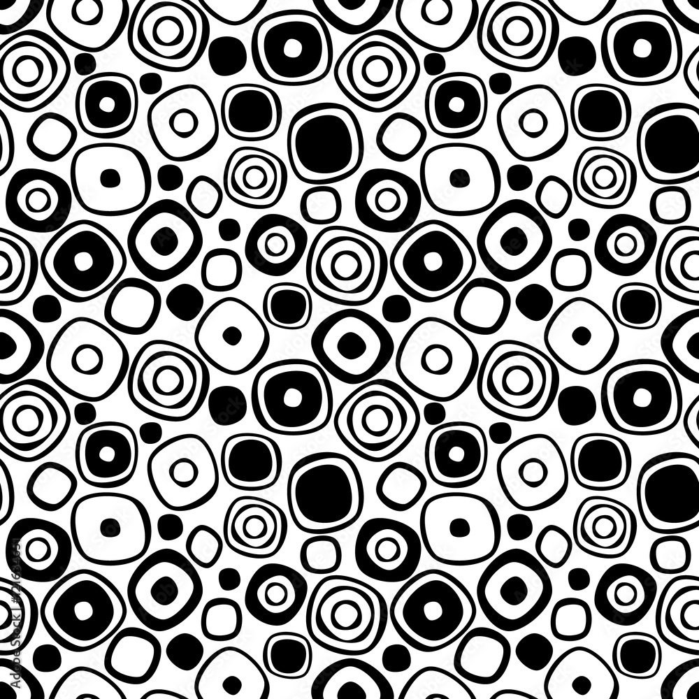 Seamless vector geometrical pattern. Endless black and white background with hand drawn circles. Graphic illustration. Template for cover, fabric, wrapping. Seamless vector geometrical pattern. Endless black and white background with hand drawn circles. Graphic illustration. Template for cover, fabric, wrapping.