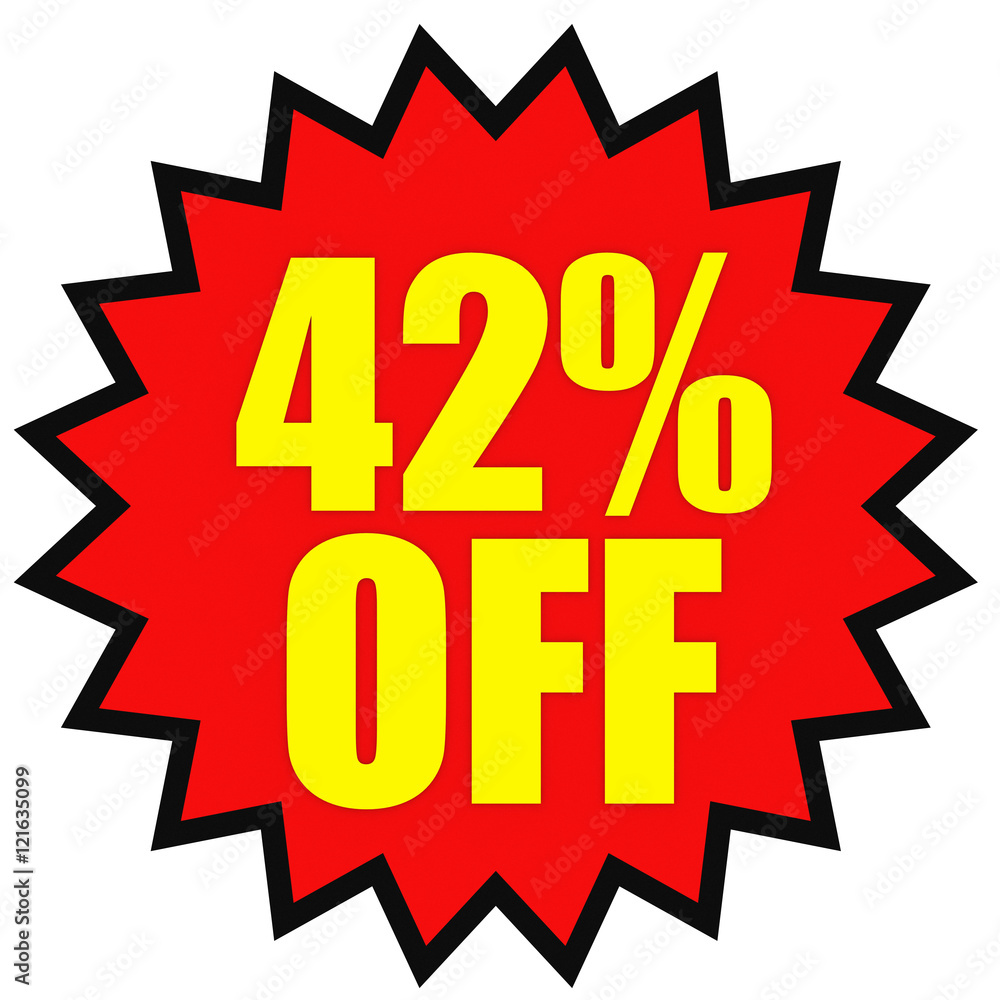Discount 42 percent off. 3D illustration on white background. Discount 42 percent off. 3D illustration on white background.