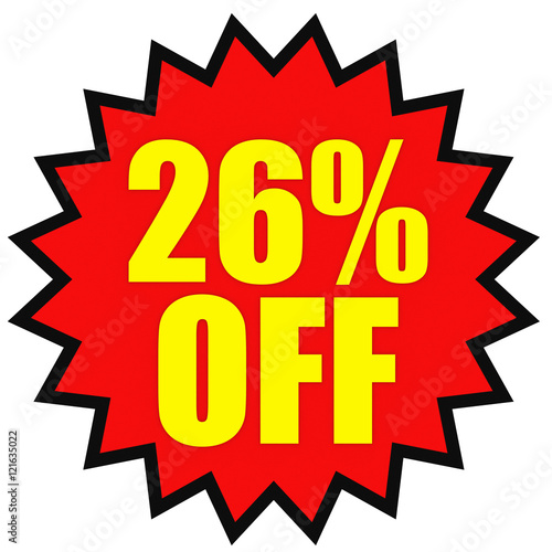 Discount 26 percent off. 3D illustration on white background.