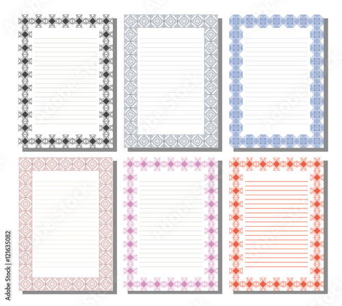 Set of vector template for letter, card or charter with empty space for text. White paper form with  decorative ornamental border. A4 format size. Series of Cards, Blanks, Forms and Template