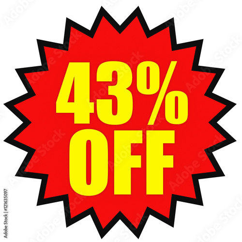 Discount 43 percent off. 3D illustration on white background.