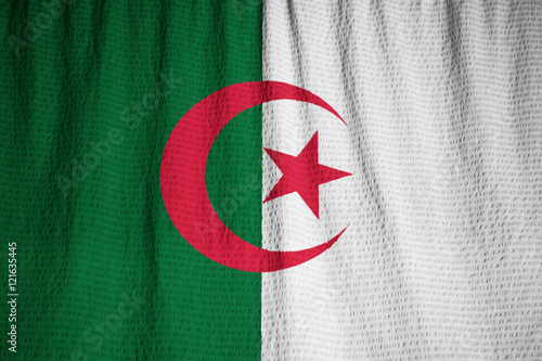 Closeup of Ruffled Algeria Flag, Algeria Flag Blowing in Wind