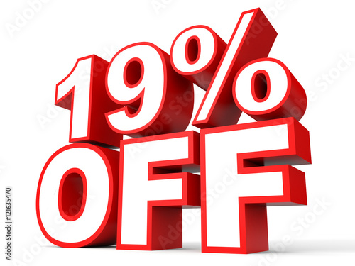 Discount 19 percent off. 3D illustration on white background.