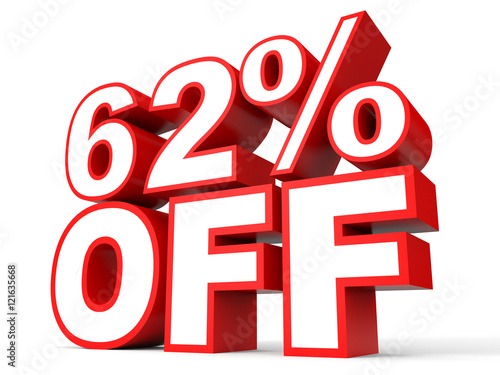 Discount 62 percent off. 3D illustration on white background.