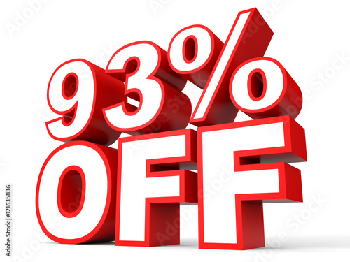 Discount 93 percent off. 3D illustration on white background.