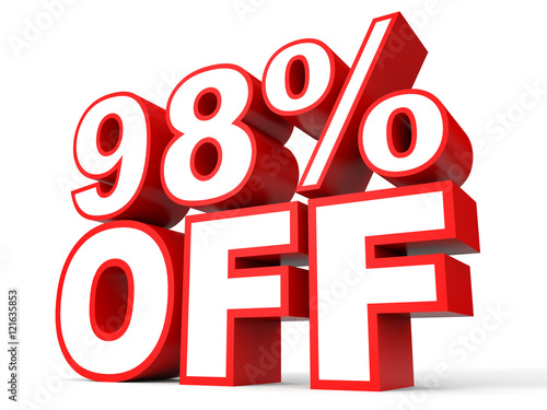 Discount 98 percent off. 3D illustration on white background.