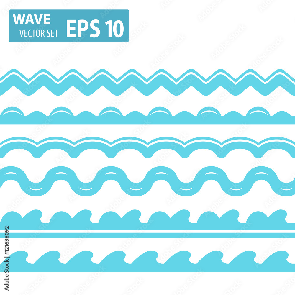 Vector blue wave icons set on white background Vector blue wave icons set on white background