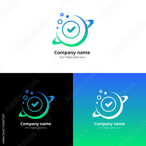 Planet space vector logo design template. Logotype galaxy planet with blue-green gradient color concept symbol. Icon cosmos symbol for business or science company on white background.