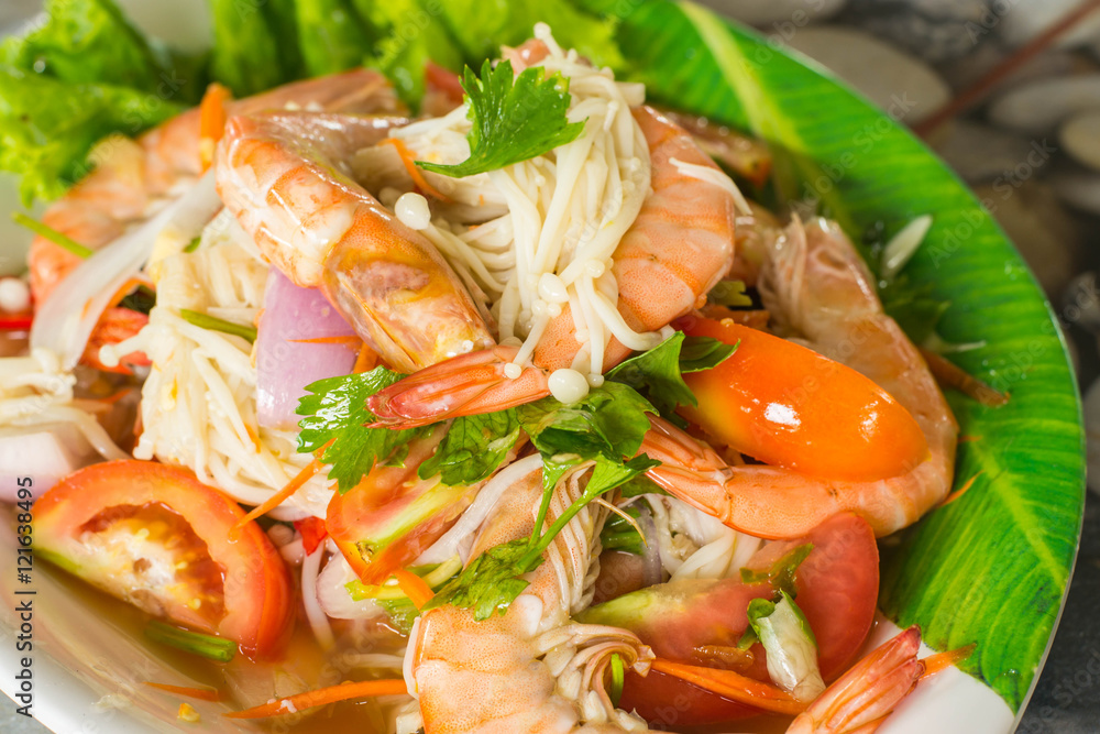 Shrimp salad on a plate in a restaurant Shrimp salad on a plate in a restaurant