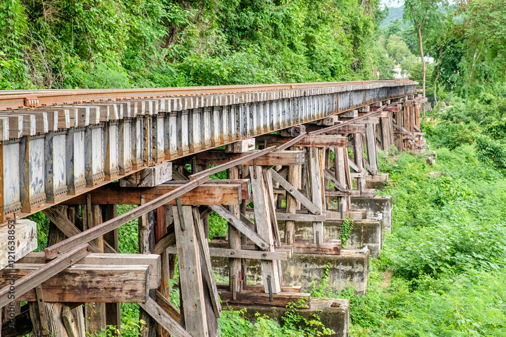 Death railway train wooden structure history of world war II in river kwai in kanchanaburi,thailand