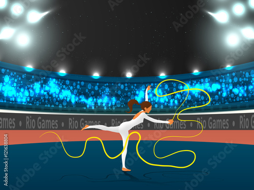 Gymnastic Girl with Ribbon for Sports concept.