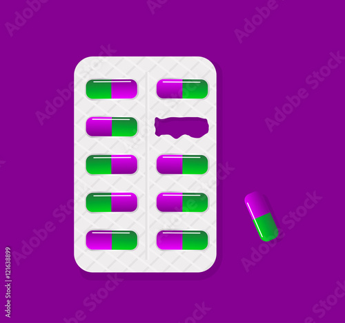 Blister pack of tablets lack of pill package.Tablet pills medica