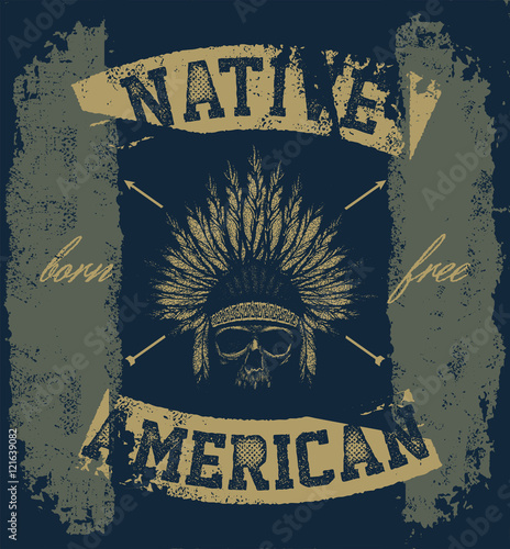 skull indian chief hand drawing style