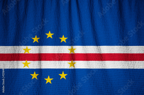 Closeup of Ruffled Cape Verde Flag, Cape Verde Flag Blowing in W