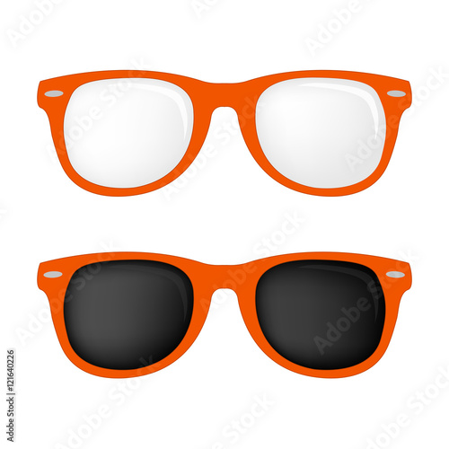 Hipster orange color glasses and sunglasses vector set on the white background