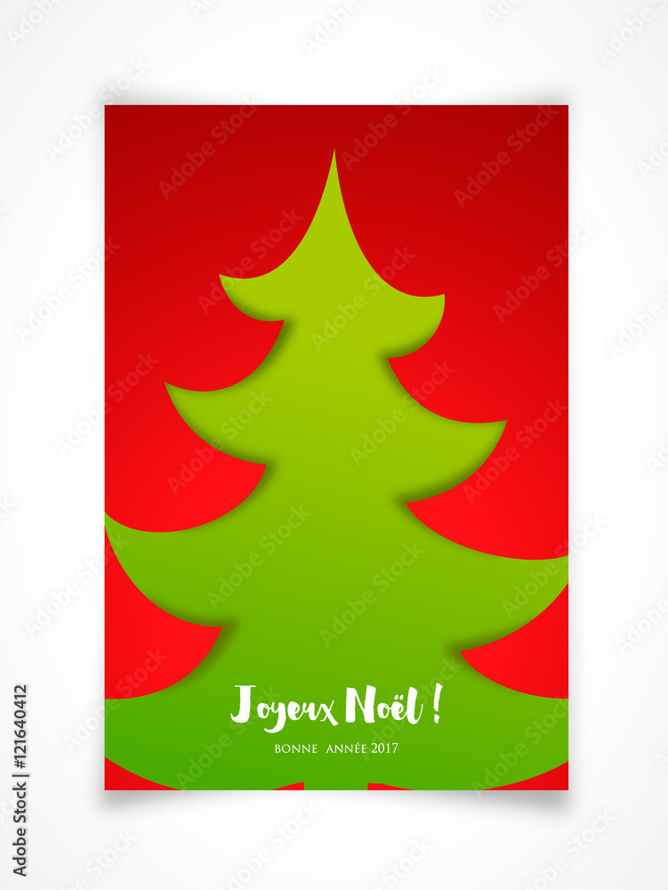 Naklejka premium Carte de vœux avec sapin / Version vert-rouge 