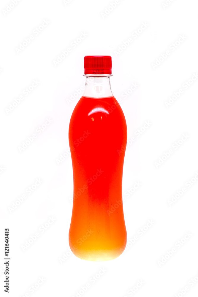 Plastic drinking water bottles, drink red light from the bottle.